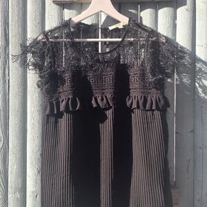 Free Generation Los Angeles Black Lace Pleated Boho Blouse Size Medium
